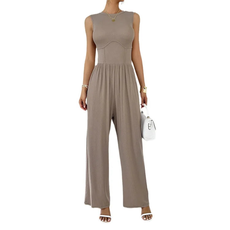2024 Spring/summer Temperament Solid Color Slim Fit Sleeveless Jumpsuit
