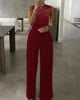 BYJ109 2022 New Arrival Casual Fashion Slim Fit Waist Solid Color Diamond Beaded Plus Size Jumpsuits Elegant Jumpsuit Women