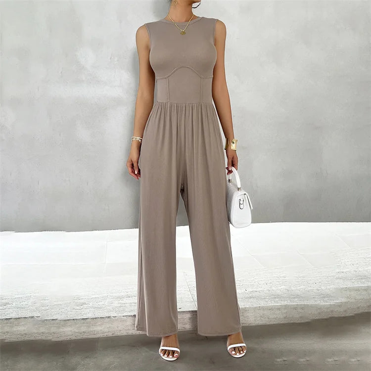 2024 Spring/summer Temperament Solid Color Slim Fit Sleeveless Jumpsuit
