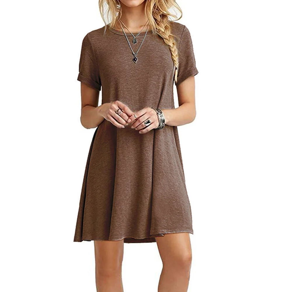 Feminino casual manga curta t camisa vestido vintage o pescoço impressão solto mini vestido elegante simples mini vestido streetwear vestido de verão