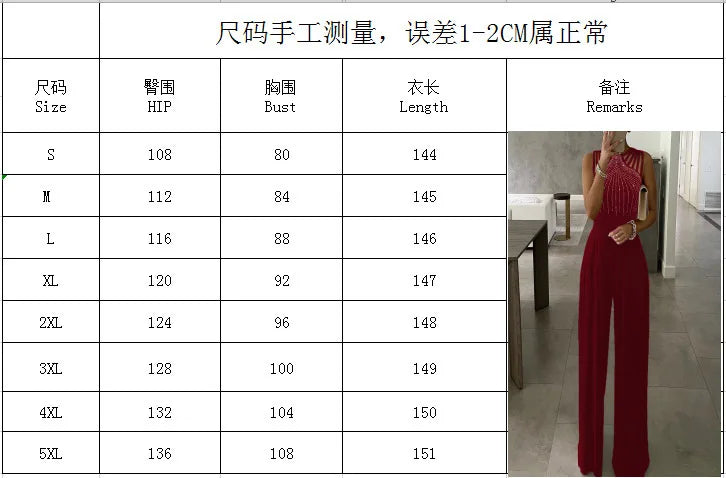 BYJ109 2022 New Arrival Casual Fashion Slim Fit Waist Solid Color Diamond Beaded Plus Size Jumpsuits Elegant Jumpsuit Women