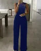 BYJ109 2022 New Arrival Casual Fashion Slim Fit Waist Solid Color Diamond Beaded Plus Size Jumpsuits Elegant Jumpsuit Women