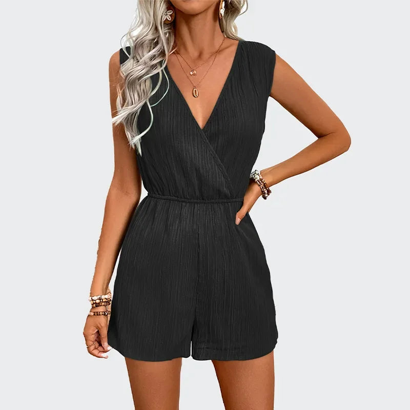 Macacão Feminino Decote V Profundo Sem Mangas Solto Casual - Bia