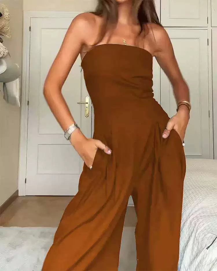 Western Style New Fashion Sexy Tube Top One-Piece Wide Leg Pants Jumpsuit Sexy Slim Fit Jumpsuit