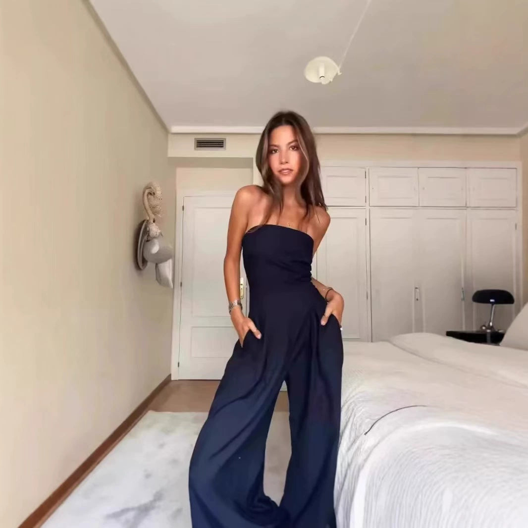 Western Style New Fashion Sexy Tube Top One-Piece Wide Leg Pants Jumpsuit Sexy Slim Fit Jumpsuit