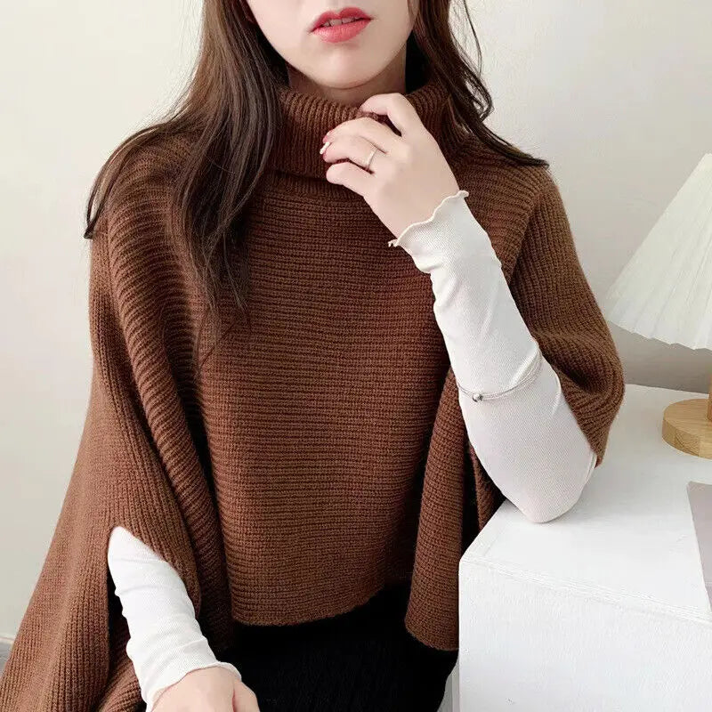 Mulheres pulôver capa xale cachecóis na moda assimétrico gola alta xale cashmere malha manto poncho feminino inverno casacos quentes
