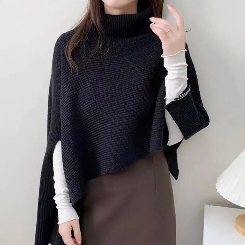 Mulheres pulôver capa xale cachecóis na moda assimétrico gola alta xale cashmere malha manto poncho feminino inverno casacos quentes