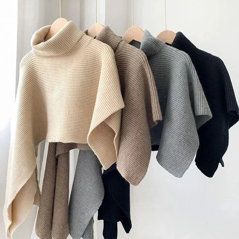 Mulheres pulôver capa xale cachecóis na moda assimétrico gola alta xale cashmere malha manto poncho feminino inverno casacos quentes
