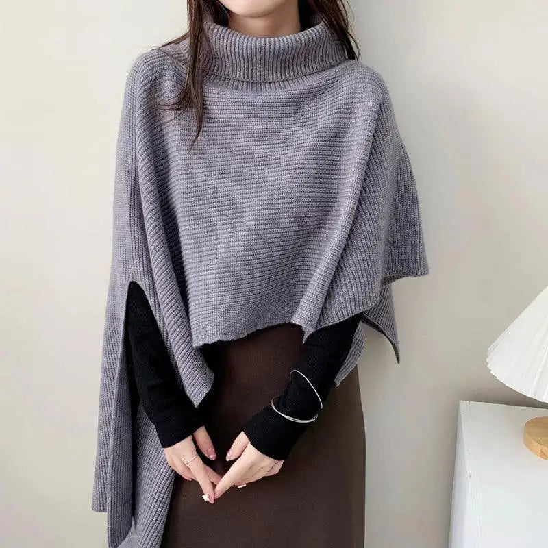 Mulheres pulôver capa xale cachecóis na moda assimétrico gola alta xale cashmere malha manto poncho feminino inverno casacos quentes