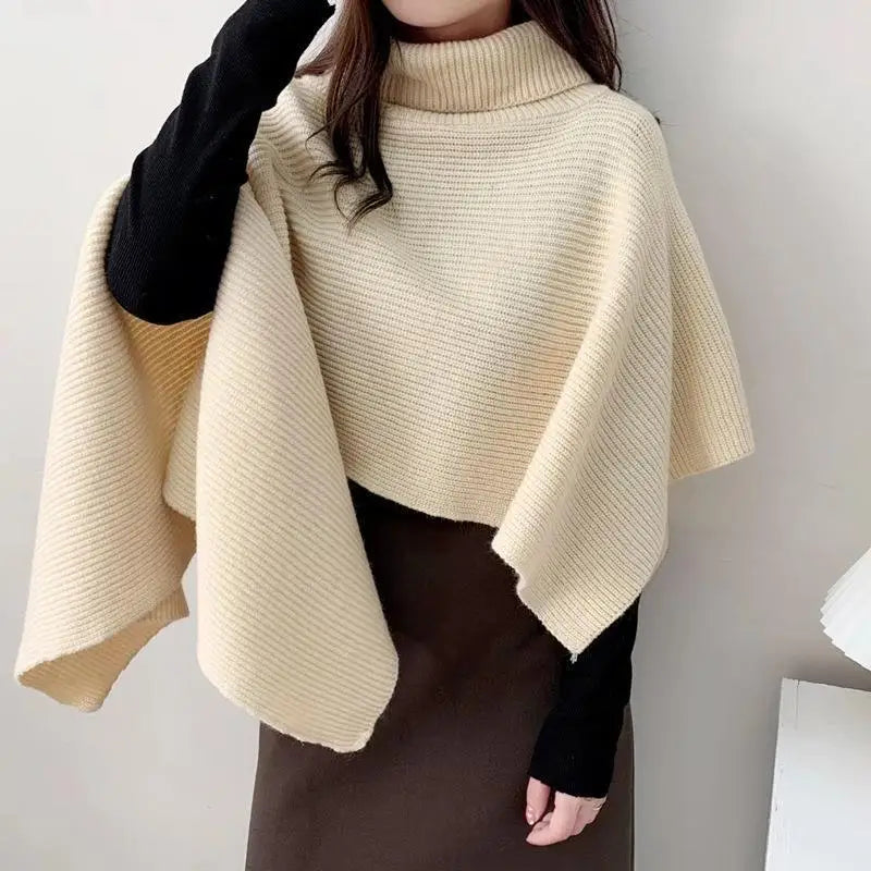 Mulheres pulôver capa xale cachecóis na moda assimétrico gola alta xale cashmere malha manto poncho feminino inverno casacos quentes