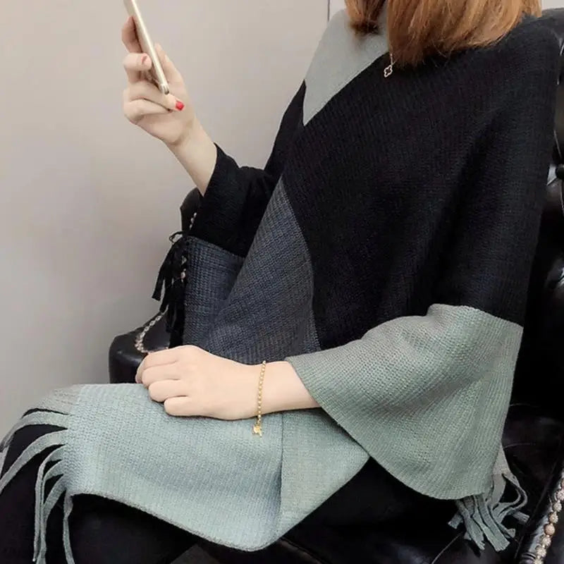 Poncho Feminino Casaco Malha Pulôver Capa Quente Inverno Colorido  - Cloêh