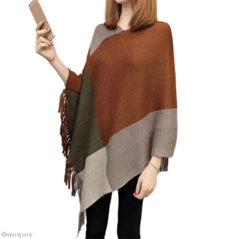Poncho Feminino Casaco Malha Pulôver Capa Quente Inverno Colorido  - Cloêh