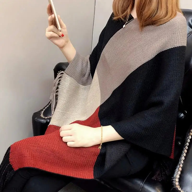 Poncho Feminino Casaco Malha Pulôver Capa Quente Inverno Colorido  - Cloêh
