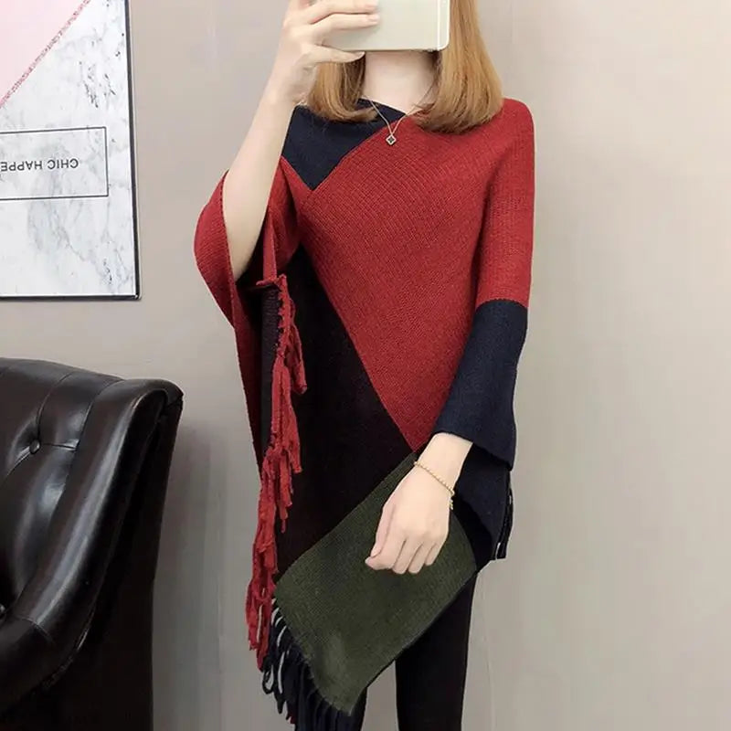 Poncho Feminino Casaco Malha Pulôver Capa Quente Inverno Colorido  - Cloêh