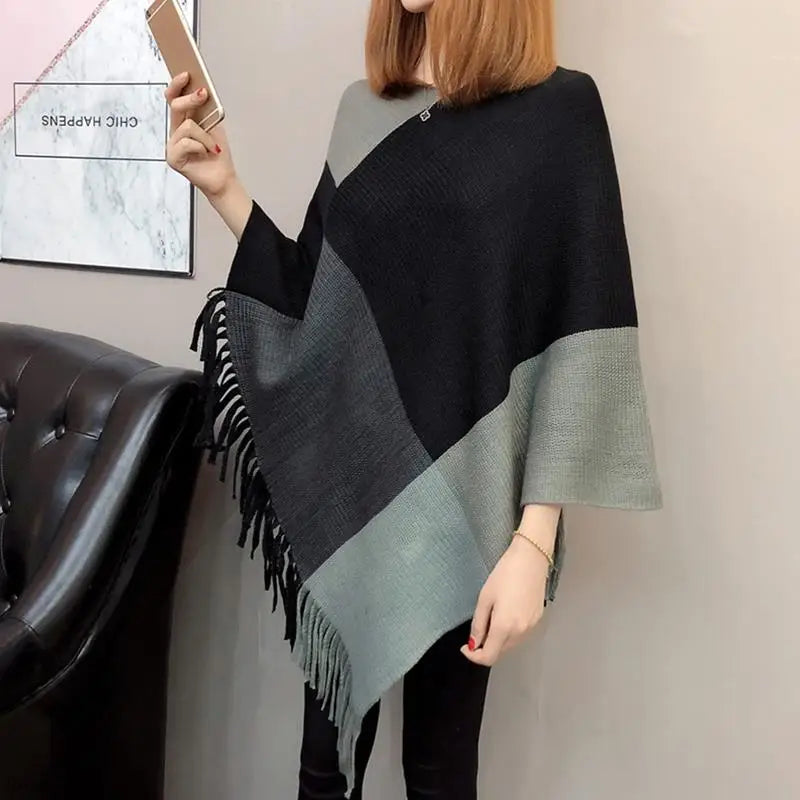 Poncho Feminino Casaco Malha Pulôver Capa Quente Inverno Colorido  - Cloêh