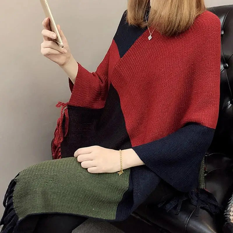 Poncho Feminino Casaco Malha Pulôver Capa Quente Inverno Colorido  - Cloêh