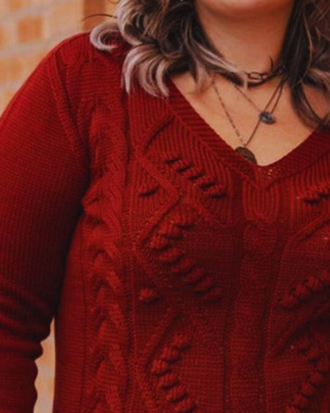 Pullover Feminino SuéterTricot Desenhado Tamanho Plus Size Gola V Coleção Inverno Malha Quente - Carla