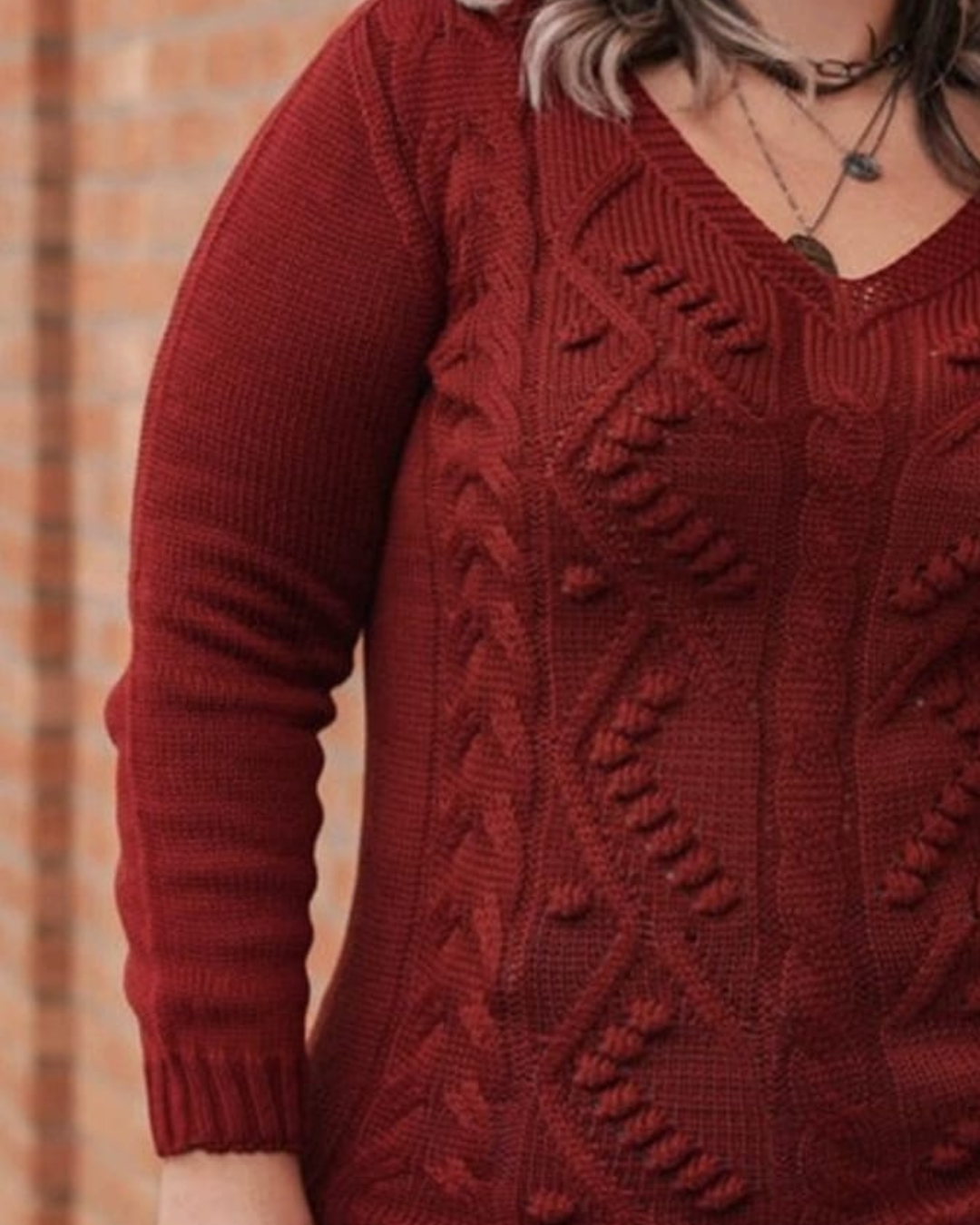 Pullover Feminino SuéterTricot Desenhado Tamanho Plus Size Gola V Coleção Inverno Malha Quente - Carla