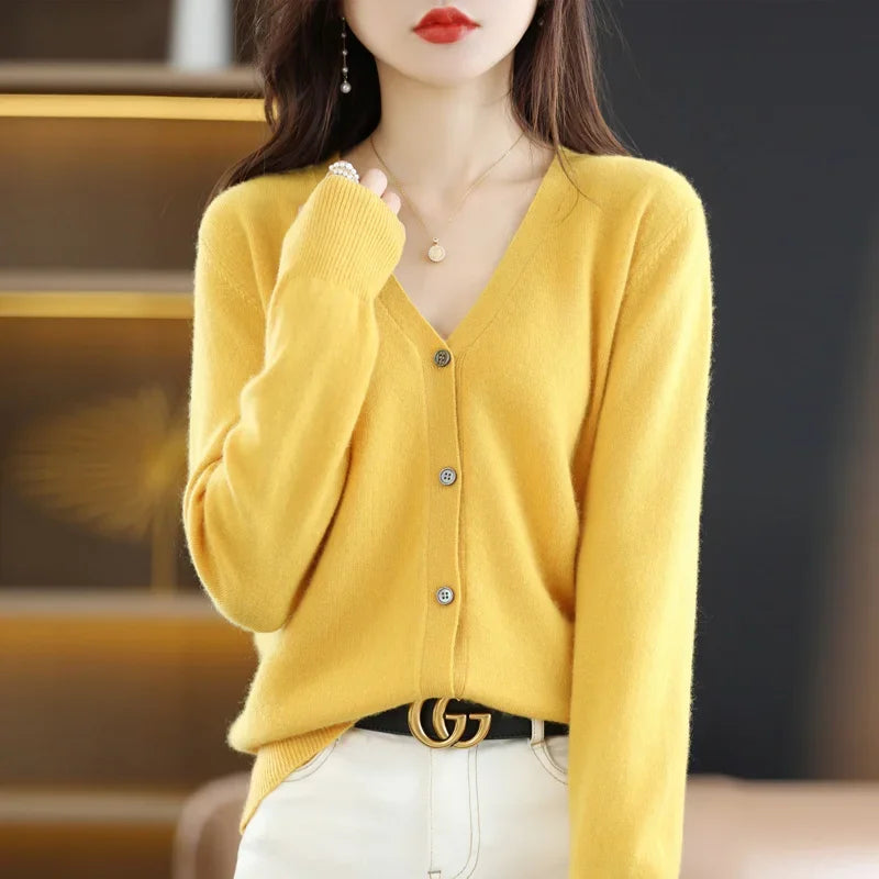 Cardigans femininos primavera outono com decote em v único breasted curto fino senhora malhas topos sólidos moda coreana suéteres