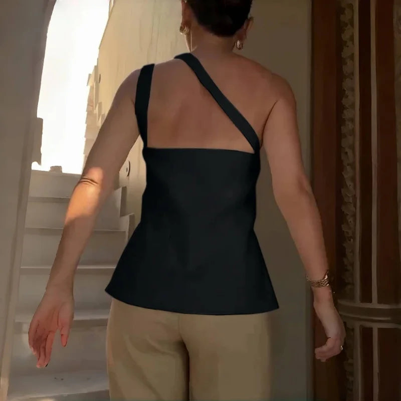 WhereMery Sexy Off Shoulder Hollow Out Top Vintage Sleeveless Solid Backless Vest Summer Daily Street Party Spice Girls Camisole