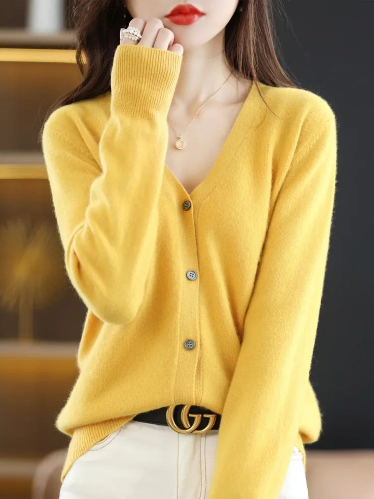 Cardigans femininos primavera outono com decote em v único breasted curto fino senhora malhas topos sólidos moda coreana suéteres