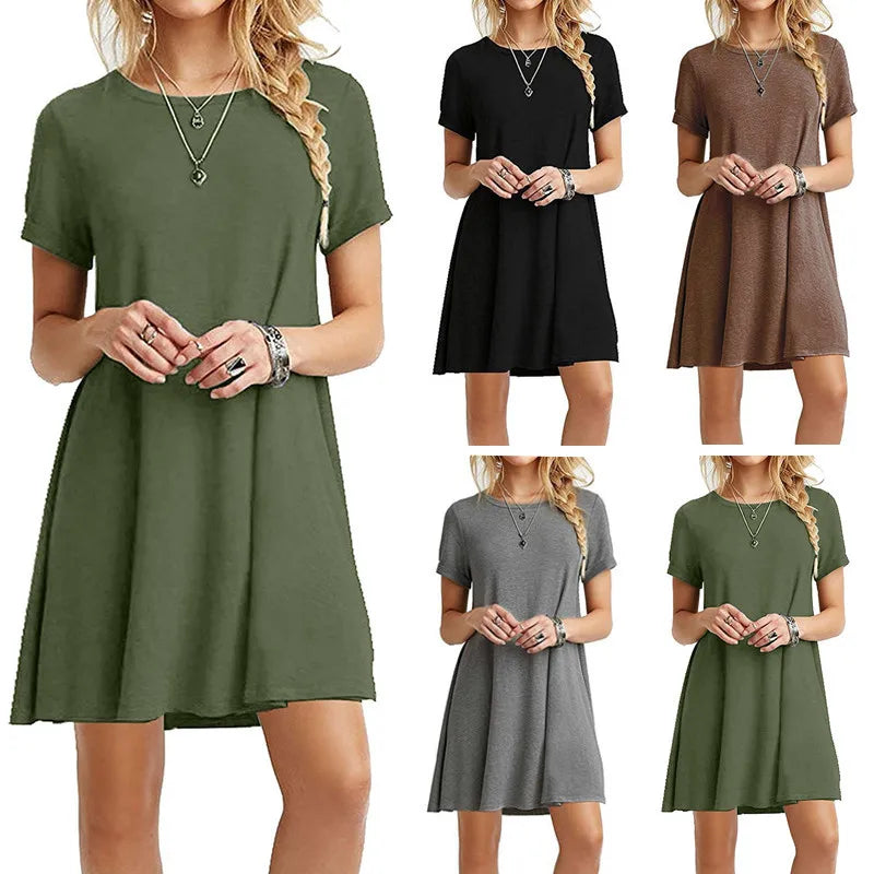 Feminino casual manga curta t camisa vestido vintage o pescoço impressão solto mini vestido elegante simples mini vestido streetwear vestido de verão