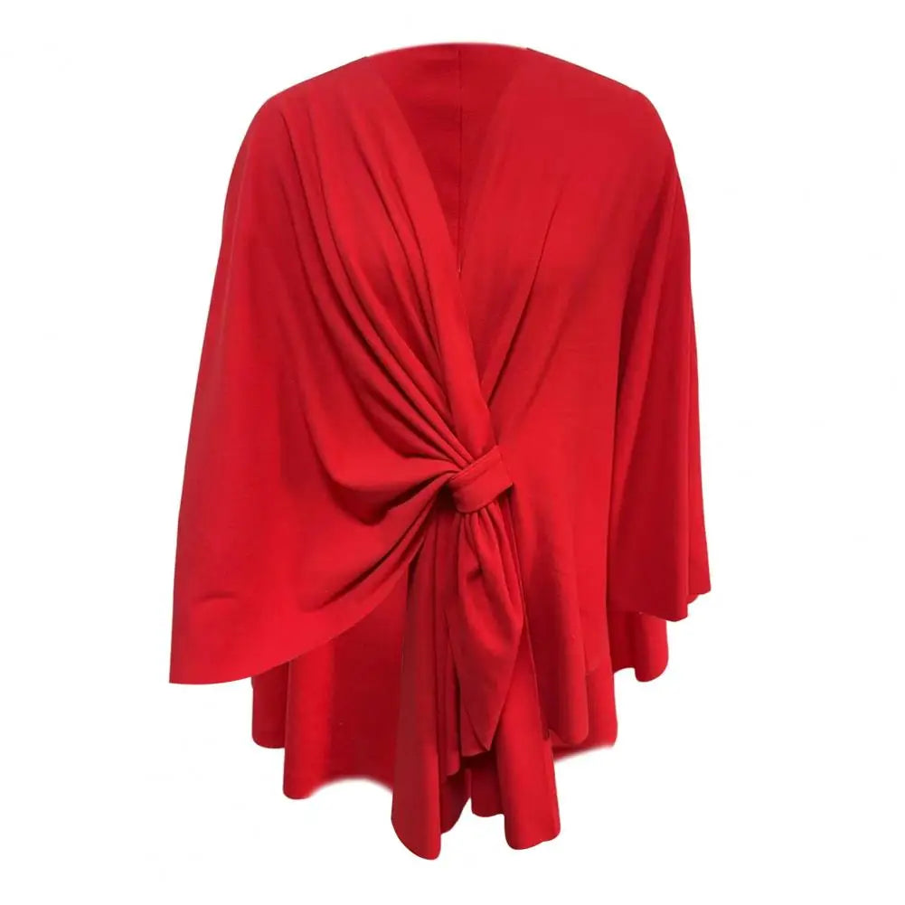 Primavera outono feminino xale casaco à prova de vento com decote em v manter quente poncho cor pura frente aberta ombro envolve com mangas morcego