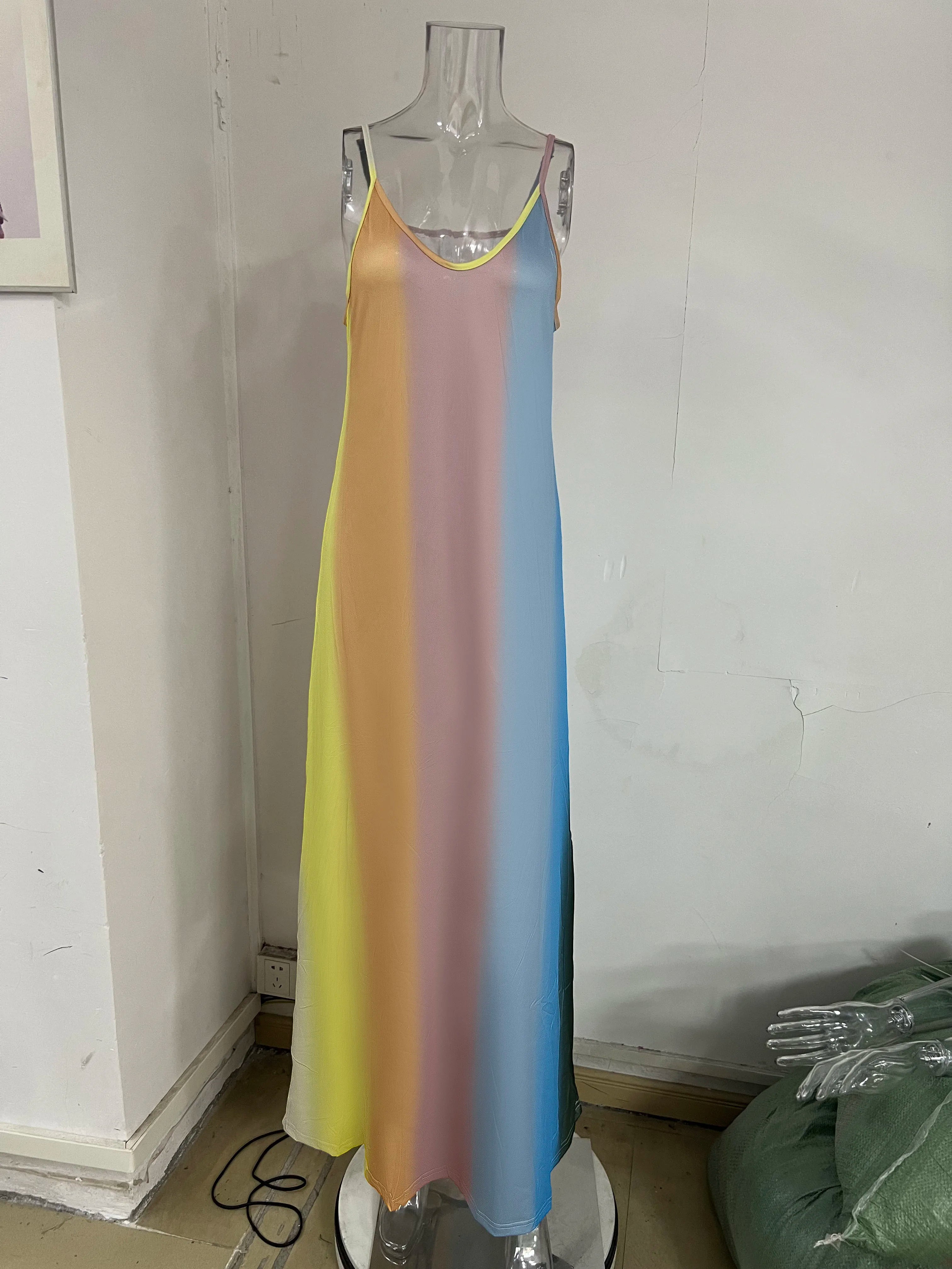 Summer women's long skirt, slim fit, colorful suspender skirt, gradient new printed women's dress