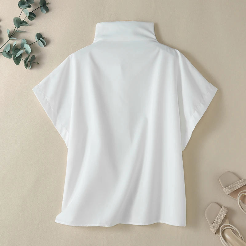 ZANZEA Women Stylish Turtleneck Cap Sleeve Blouses 2025 Summer Streetwear Loose Casual Blusas Mujer Trendy Solid Color Chic Tops