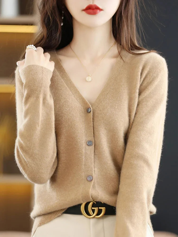 Cardigans femininos primavera outono com decote em v único breasted curto fino senhora malhas topos sólidos moda coreana suéteres