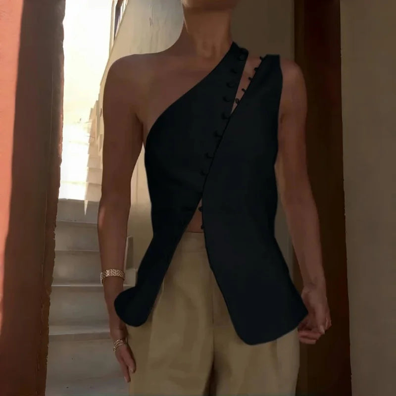 WhereMery Sexy Off Shoulder Hollow Out Top Vintage Sleeveless Solid Backless Vest Summer Daily Street Party Spice Girls Camisole