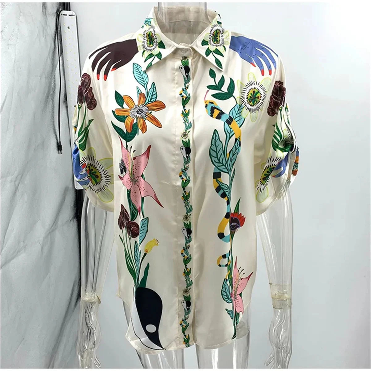 Conjuntos de calças compridas com estampa qui para mulheres, meia manga de lapela, camisas de peito único, rendas de cintura alta, calças de perna larga, streetwear