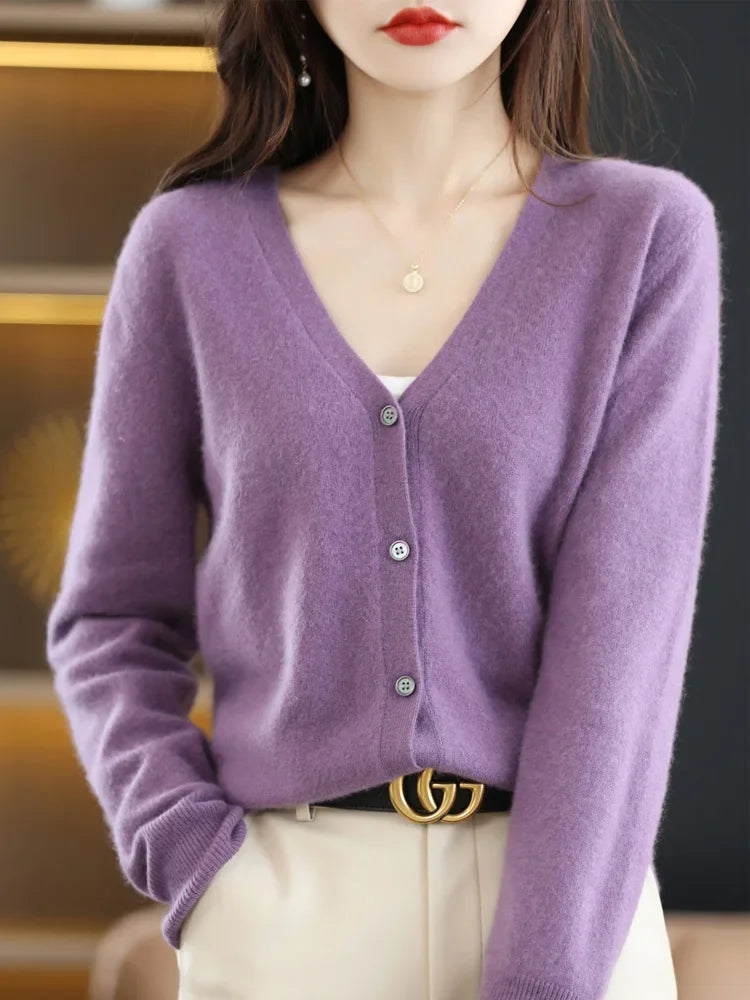 Cardigans femininos primavera outono com decote em v único breasted curto fino senhora malhas topos sólidos moda coreana suéteres