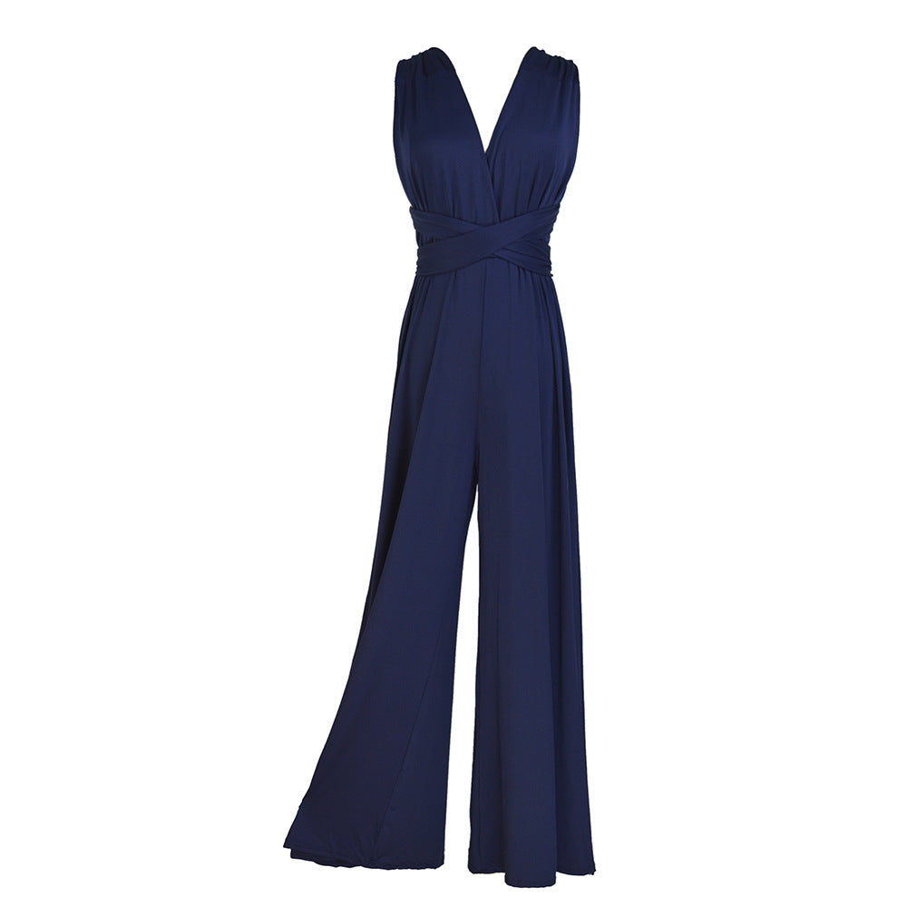 Women Jumpsuits Overalls Sleeveless V Nec Solid Color Wide Leg Pants Office Lady Casual Flat Slim Fit Sexy Backless 2023