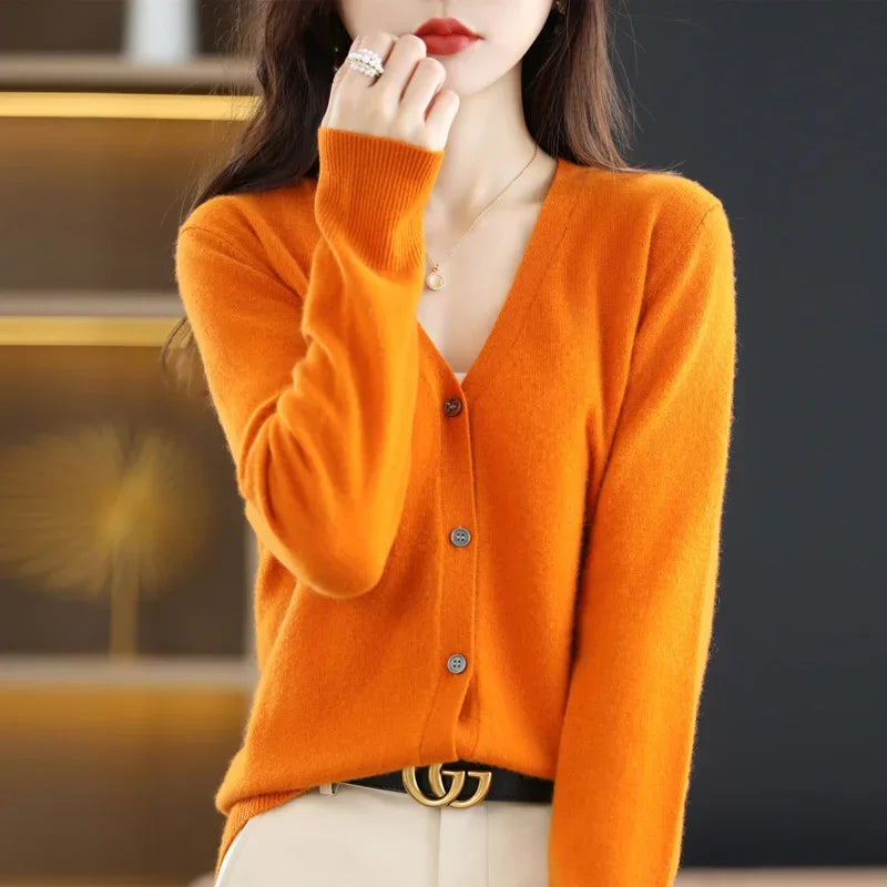 Cardigans femininos primavera outono com decote em v único breasted curto fino senhora malhas topos sólidos moda coreana suéteres