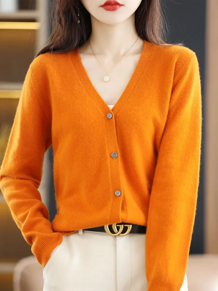 Cardigans femininos primavera outono com decote em v único breasted curto fino senhora malhas topos sólidos moda coreana suéteres