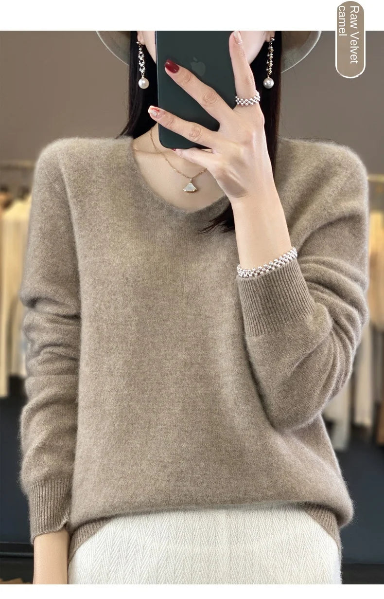 100% Merino puro lã V-neck outono e inverno pulôver, moda coreana nova camisola de caxemira macia, top quente de malha casual feminino