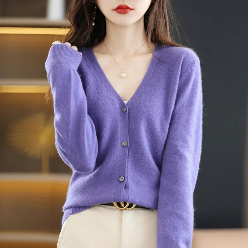 Cardigans femininos primavera outono com decote em v único breasted curto fino senhora malhas topos sólidos moda coreana suéteres