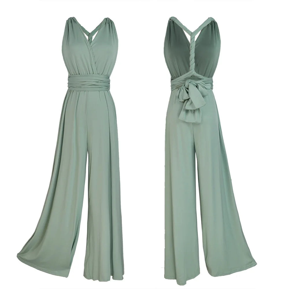 Women Jumpsuits Overalls Sleeveless V Nec Solid Color Wide Leg Pants Office Lady Casual Flat Slim Fit Sexy Backless 2023