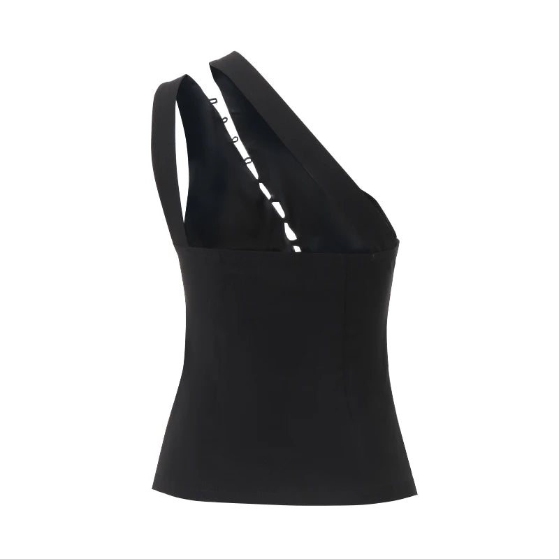 WhereMery Sexy Off Shoulder Hollow Out Top Vintage Sleeveless Solid Backless Vest Summer Daily Street Party Spice Girls Camisole