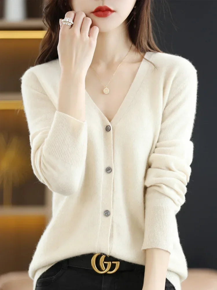 Cardigans femininos primavera outono com decote em v único breasted curto fino senhora malhas topos sólidos moda coreana suéteres