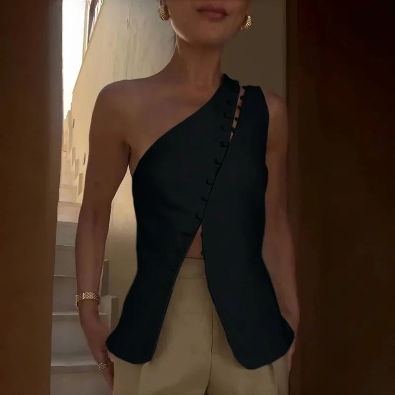 WhereMery Sexy Off Shoulder Hollow Out Top Vintage Sleeveless Solid Backless Vest Summer Daily Street Party Spice Girls Camisole