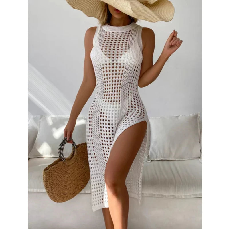 Saída de Praia Crochê Sem Mangas - Estilo Sexy e Elegante - Vania 
