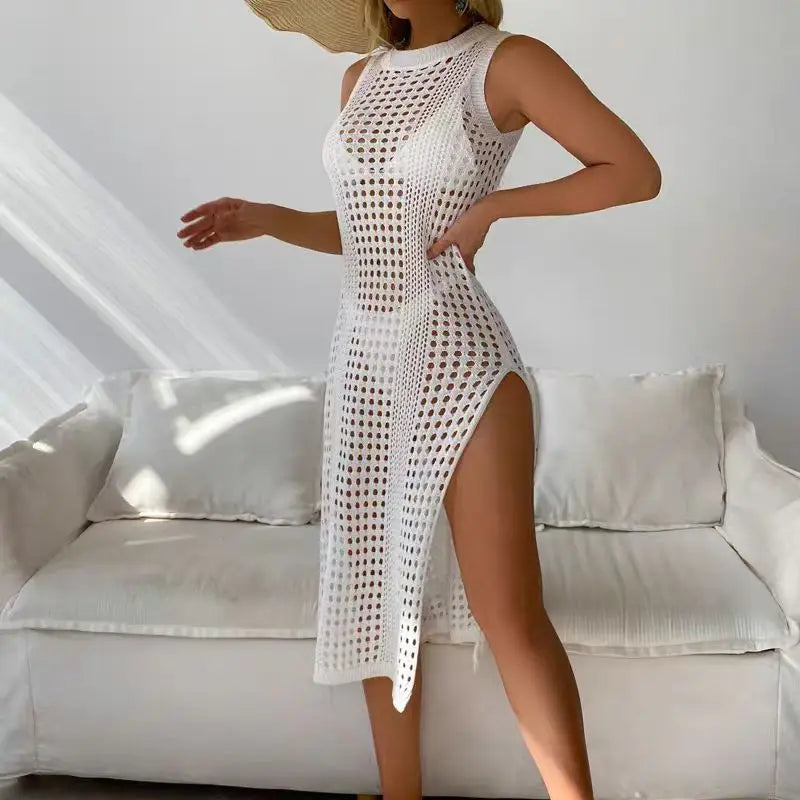 Saída de Praia Crochê Sem Mangas - Estilo Sexy e Elegante - Vania 