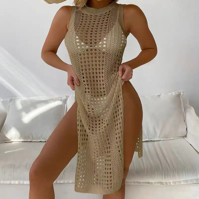 Saída de Praia Crochê Sem Mangas - Estilo Sexy e Elegante - Vania 