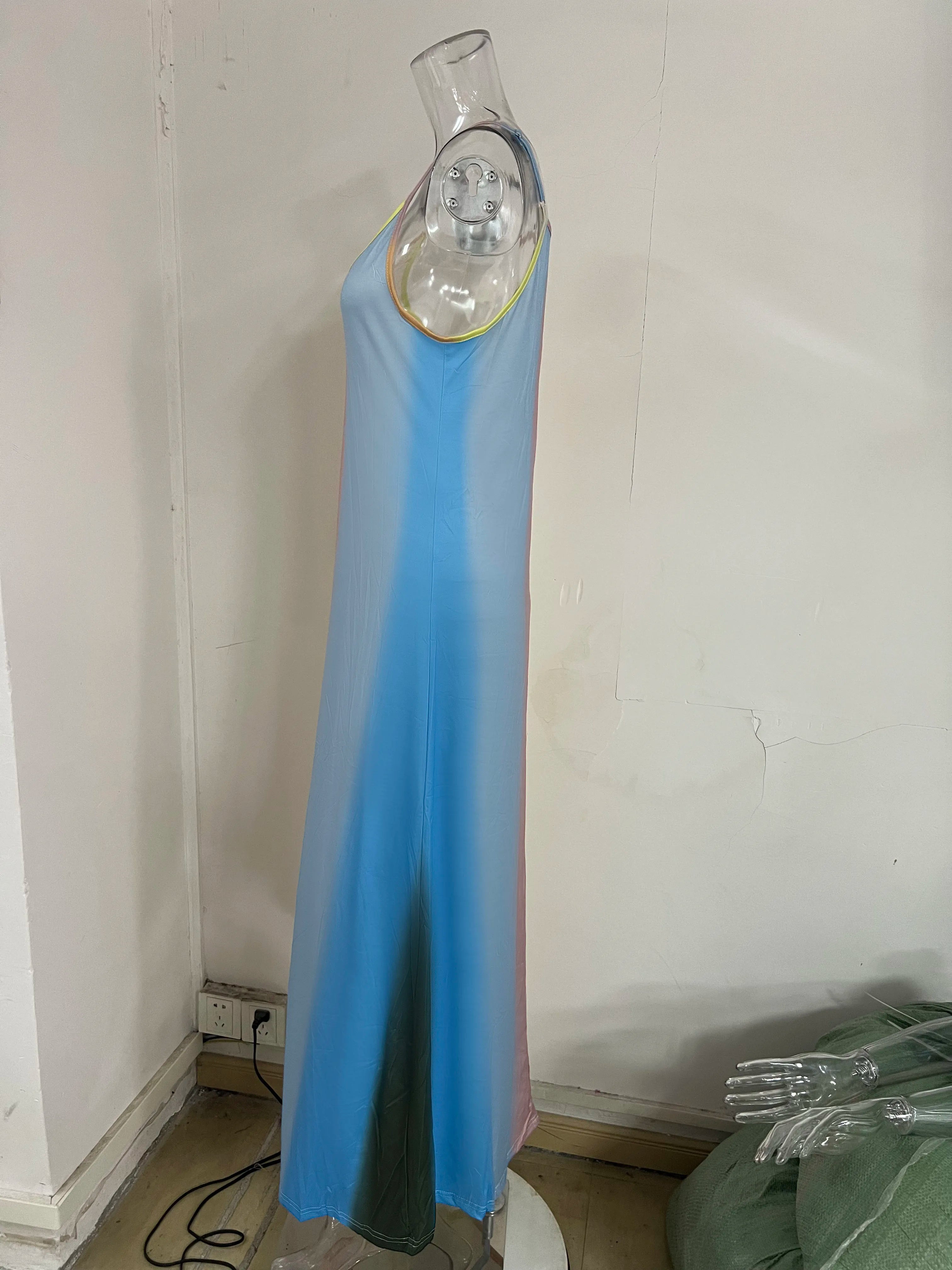 Summer women's long skirt, slim fit, colorful suspender skirt, gradient new printed women's dress