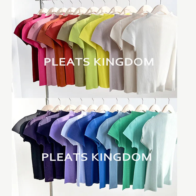 YUDX Pleated Half High Neck Profile Black T-shirts Women 2024 Summer Korean Fashion Causal Tops Designer Aesthetic Clothing