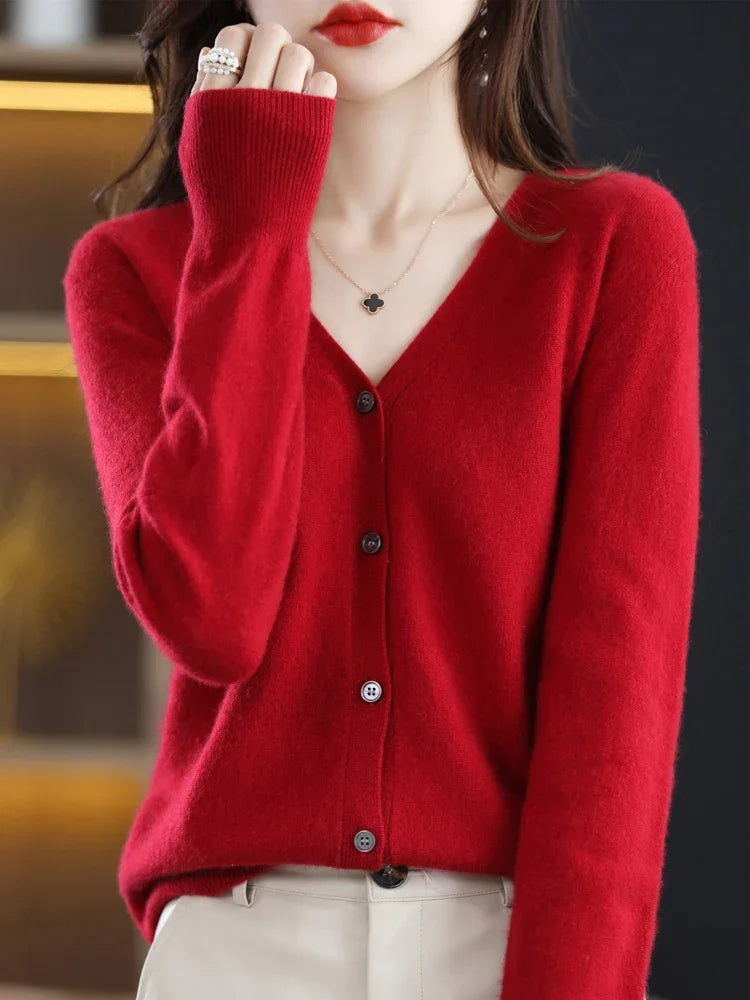 Cardigans femininos primavera outono com decote em v único breasted curto fino senhora malhas topos sólidos moda coreana suéteres