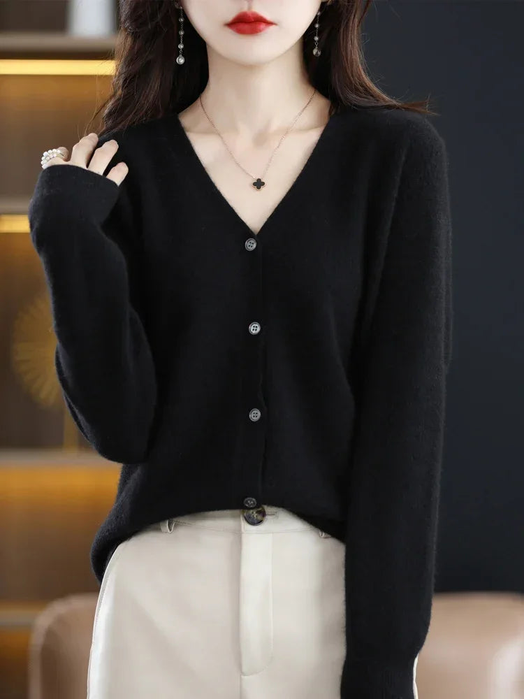 Cardigans femininos primavera outono com decote em v único breasted curto fino senhora malhas topos sólidos moda coreana suéteres