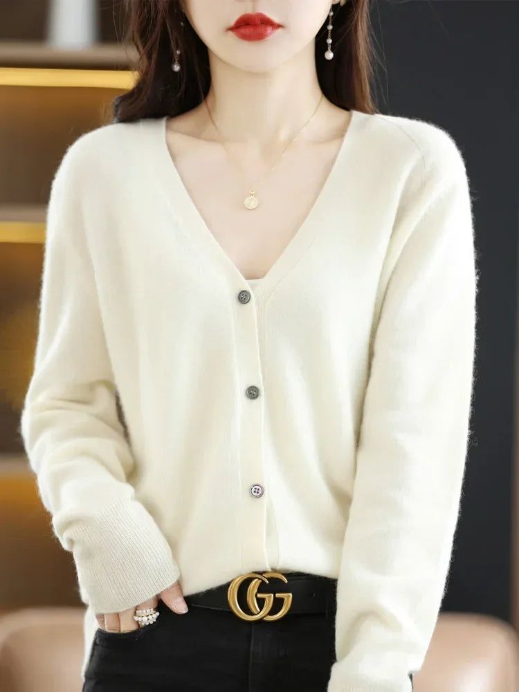 Cardigans femininos primavera outono com decote em v único breasted curto fino senhora malhas topos sólidos moda coreana suéteres